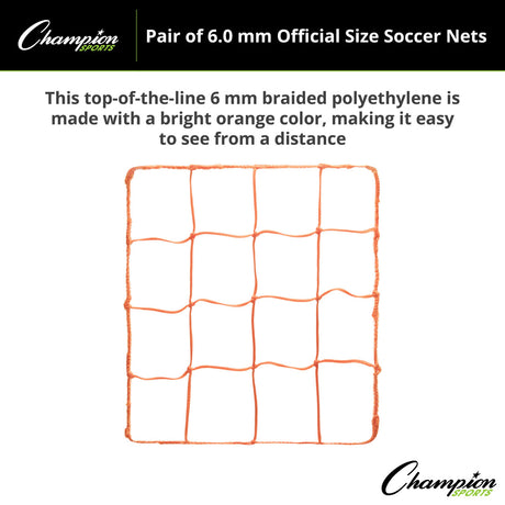 Champion Sports 206OR 6.0 Mm Official Size Soccer Net, Orange