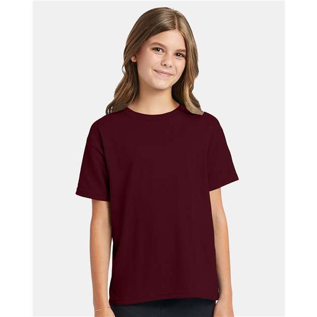 Hanes Ecosmart™ Youth T-Shirt - Maroon - Hanes 5370 Hanes Maroon XS