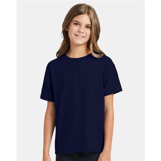 Hanes Ecosmart™ Youth T-Shirt - Navy - Hanes 5370 Hanes Navy XS