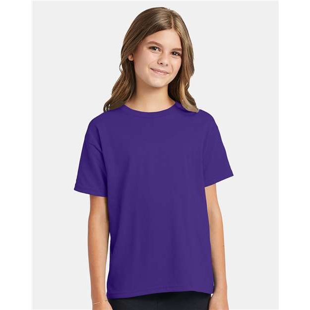 Hanes Ecosmart™ Youth T-Shirt - Purple - Hanes 5370 Hanes Purple XS