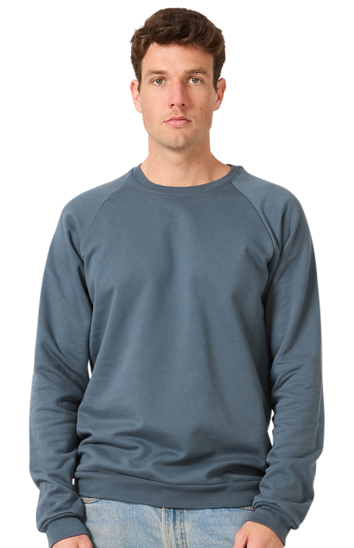 Royal Apparel 21053ORG Unisex Organic Raglan Crew Neck Sweatshirt - Pacific Blue