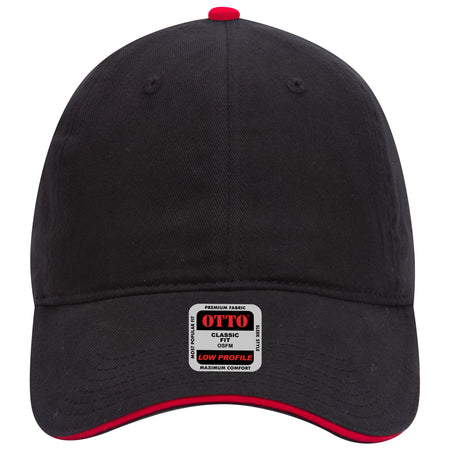 OTTO CAP 6 Panel Low Profile Baseball Cap OTTO 22-688 Otto Cap 030302 - Blk/Blk/Red OSFM - Adult