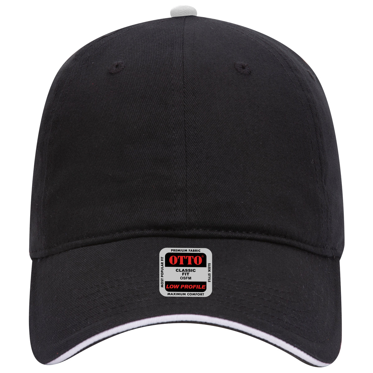 OTTO CAP 6 Panel Low Profile Baseball Cap OTTO 22-688 Otto Cap 030316 - Blk/Blk/Wht OSFM - Adult