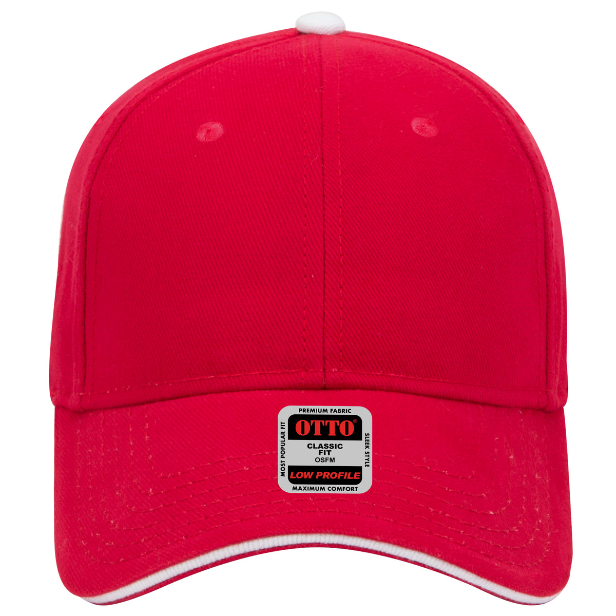 OTTO CAP 6 Panel Low Profile Baseball Cap OTTO 23-255 Otto Cap 020216 - Red/Red/Wht OSFM - Adult