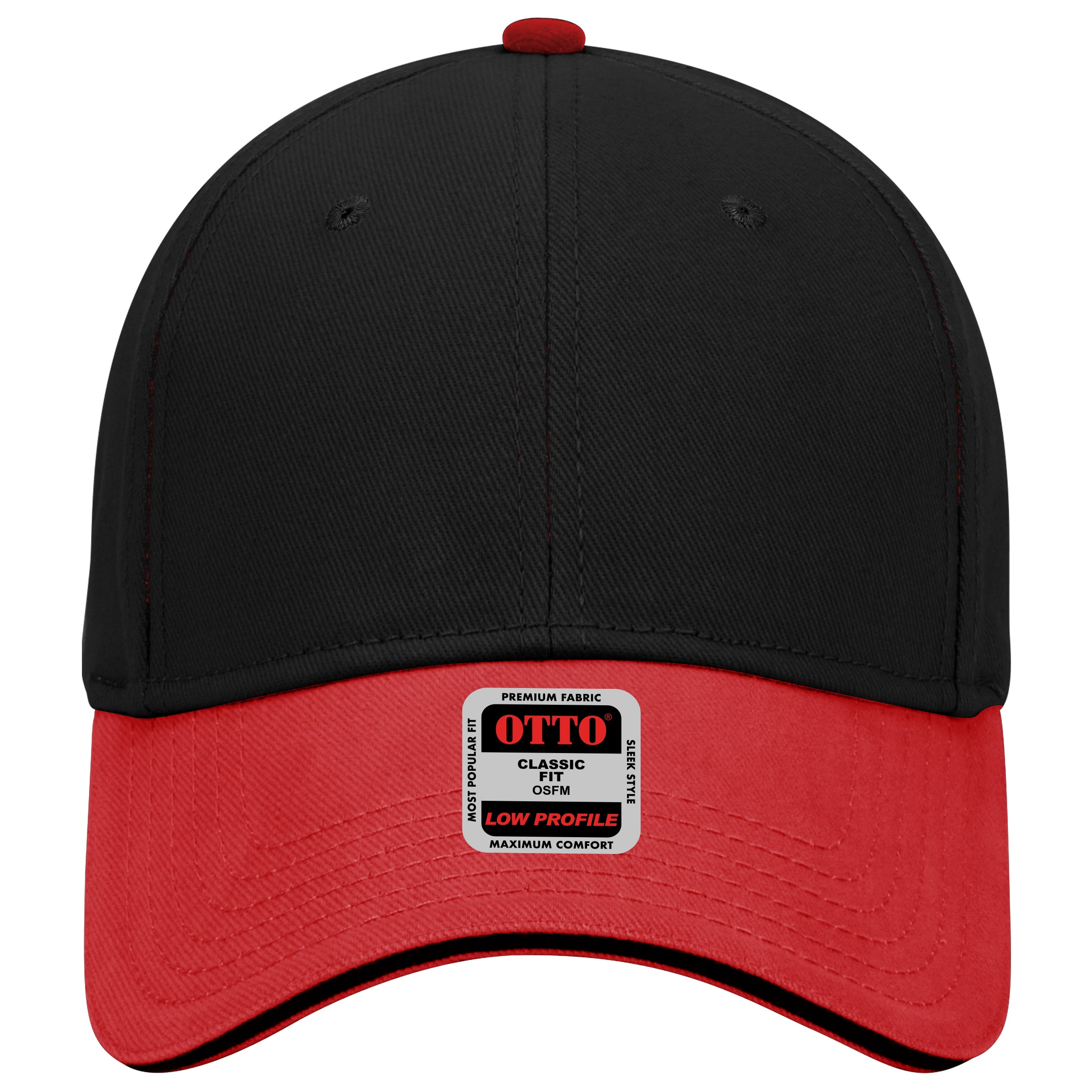 OTTO CAP 6 Panel Low Profile Baseball Cap OTTO 23-255 Otto Cap 020303 - Red/Blk/Blk OSFM - Adult