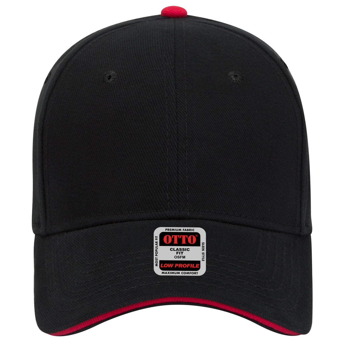 OTTO CAP 6 Panel Low Profile Baseball Cap OTTO 23-255 Otto Cap 030302 - Blk/Blk/Red OSFM - Adult