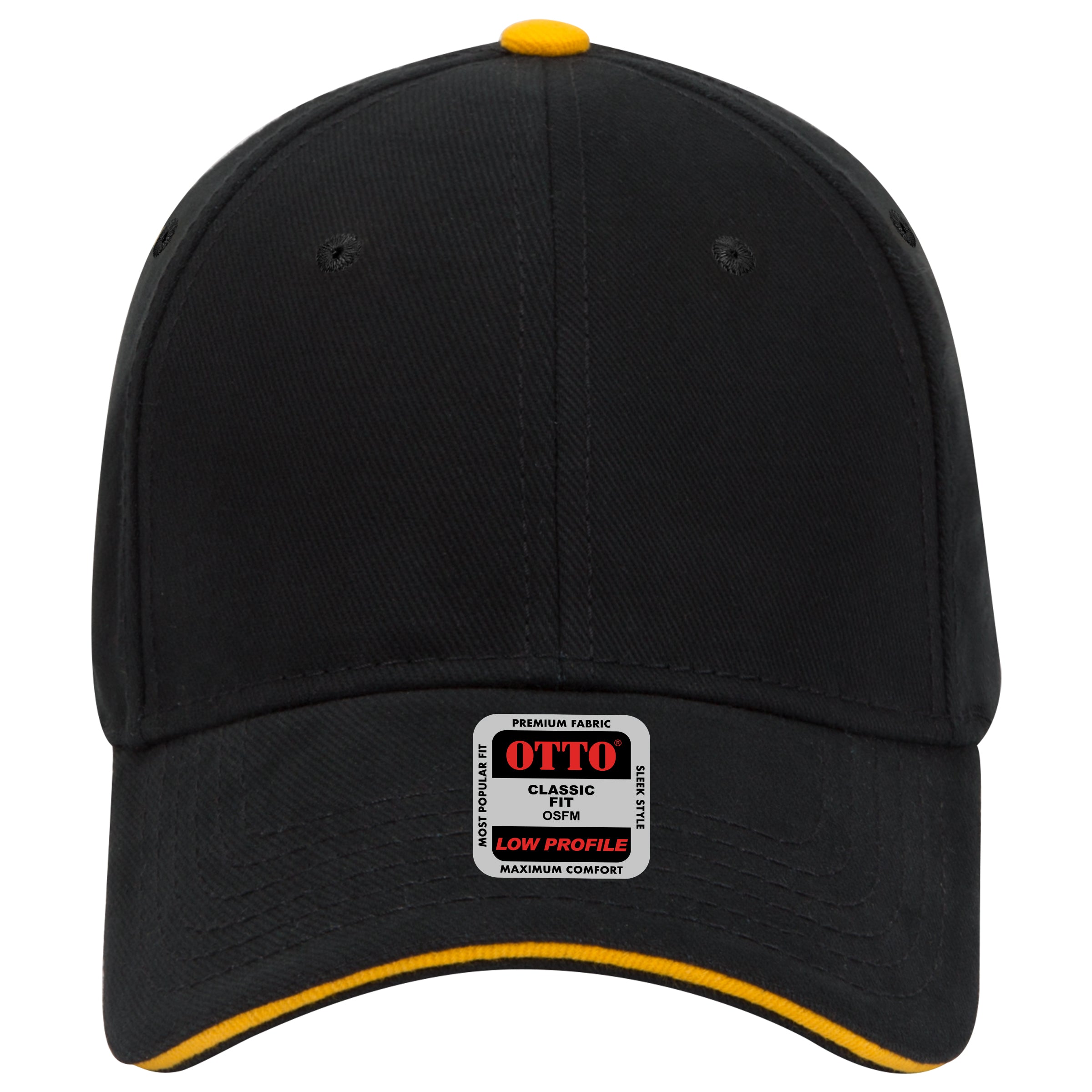 OTTO CAP 6 Panel Low Profile Baseball Cap OTTO 23-255 Otto Cap 030306 - Blk/Blk/Gld OSFM - Adult