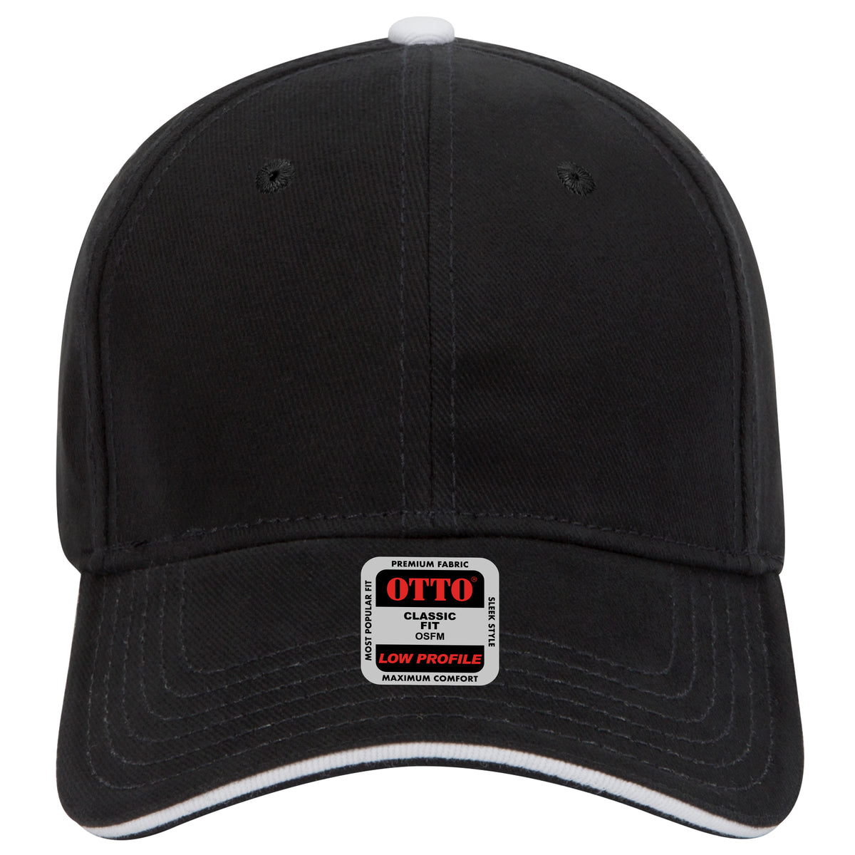 OTTO CAP 6 Panel Low Profile Baseball Cap OTTO 23-255 Otto Cap 030316 - Blk/Blk/Wht OSFM - Adult