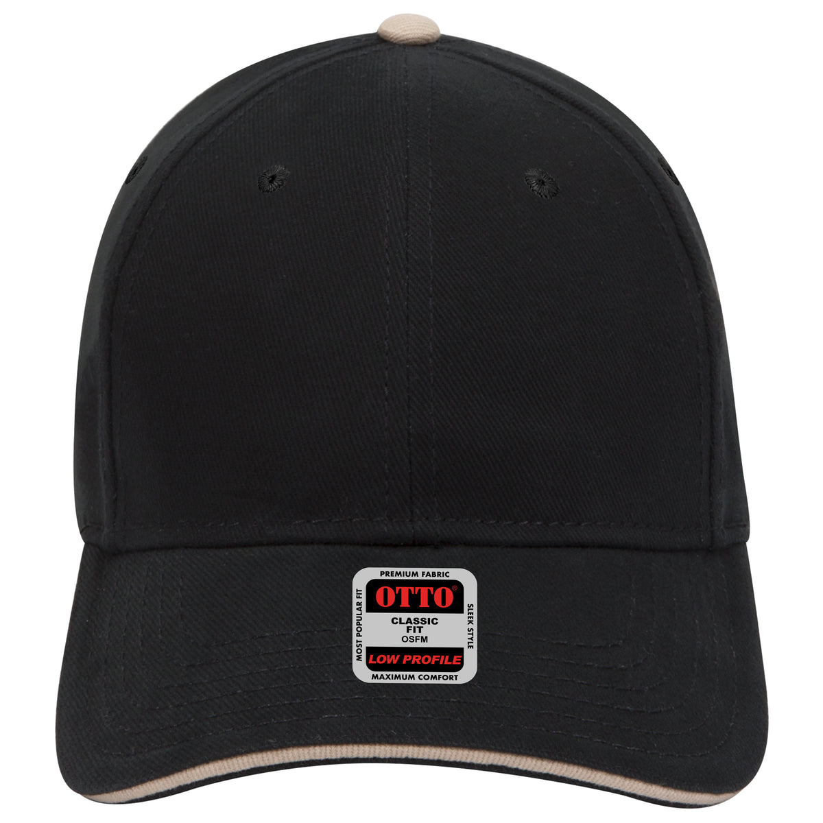 OTTO CAP 6 Panel Low Profile Baseball Cap OTTO 23-255 Otto Cap 030332 - Blk/Blk/Kha OSFM - Adult