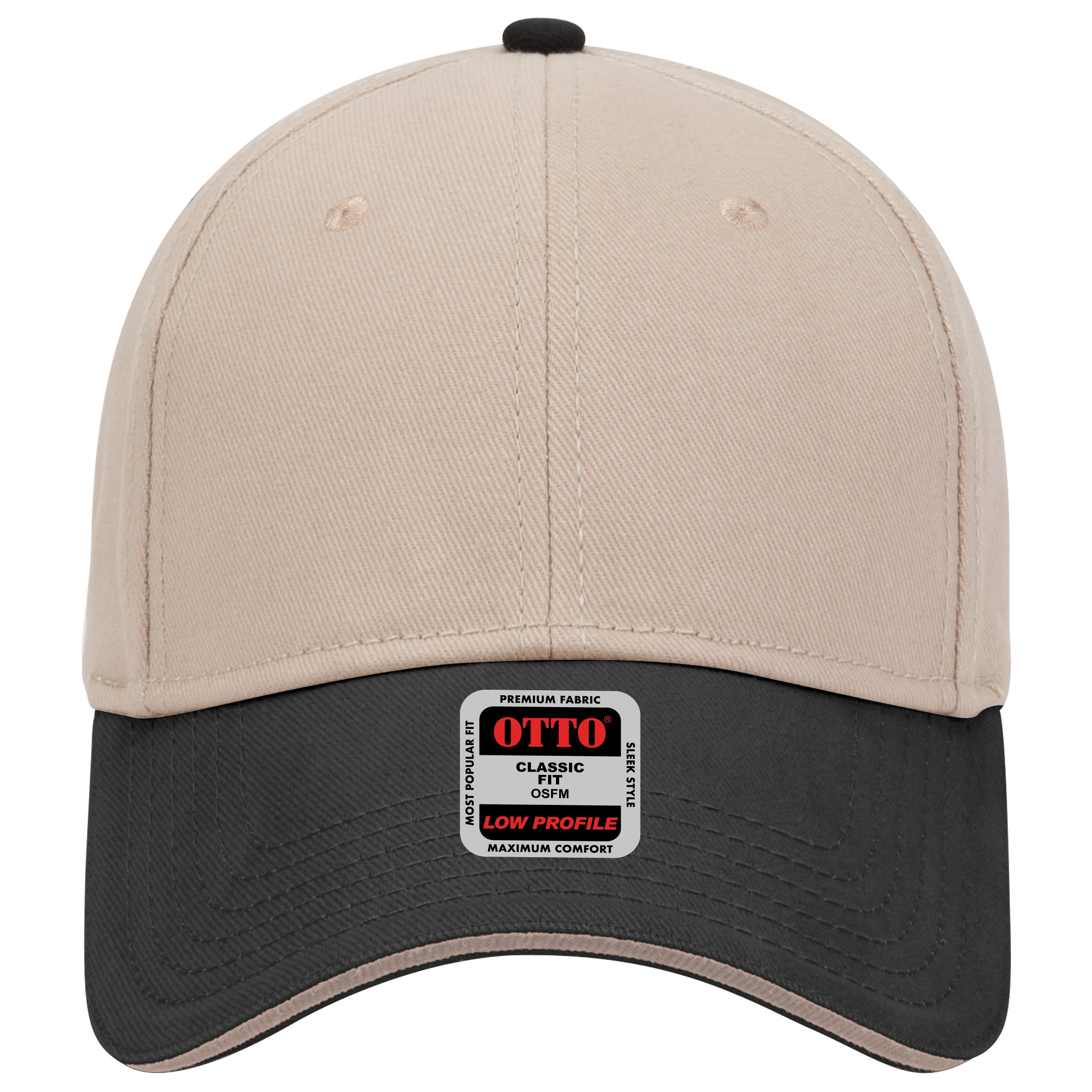 OTTO CAP 6 Panel Low Profile Baseball Cap OTTO 23-255 Otto Cap 033232 - Blk/Kha/Kha OSFM - Adult