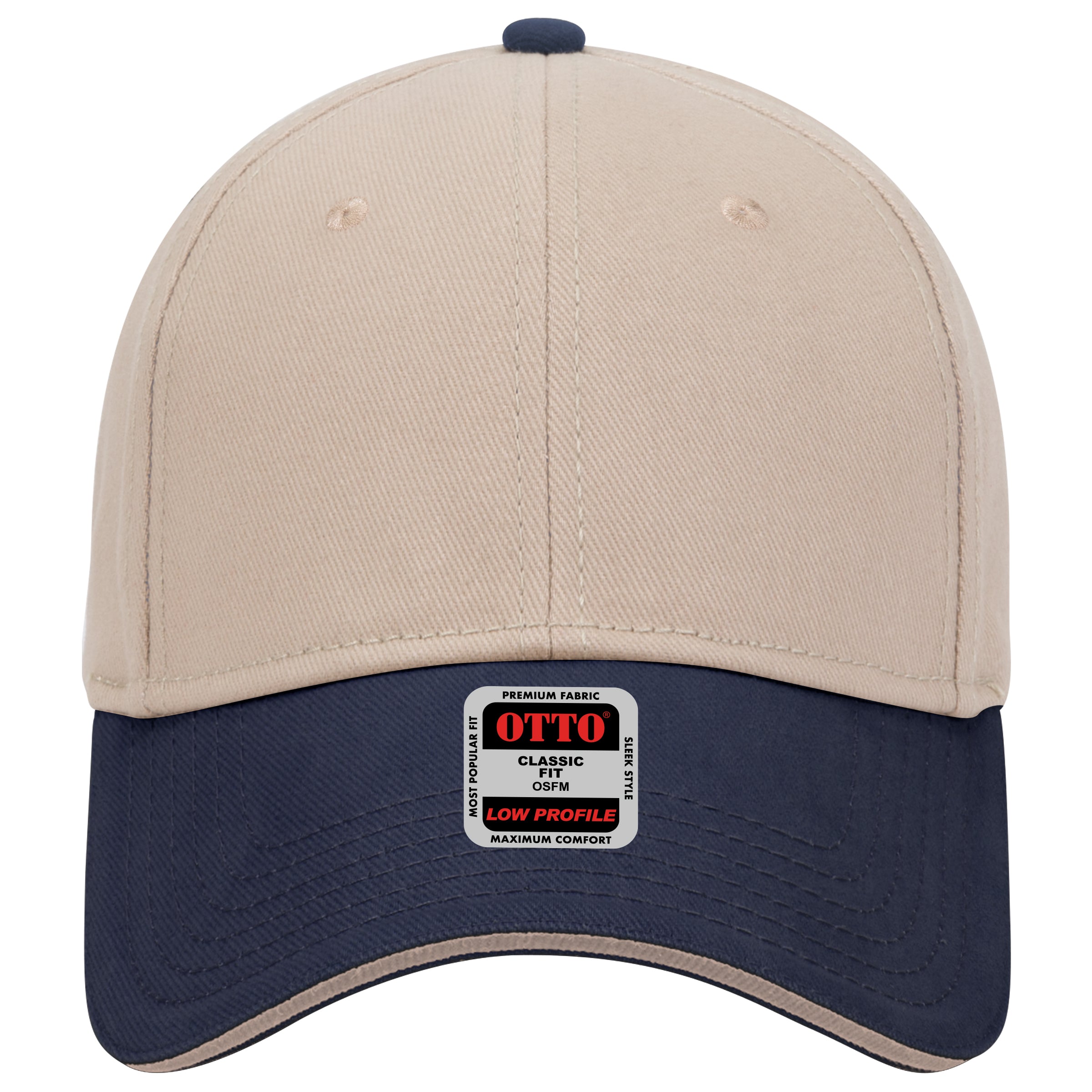 OTTO CAP 6 Panel Low Profile Baseball Cap OTTO 23-255 Otto Cap 043232 - Nvy/Kha/Kha OSFM - Adult