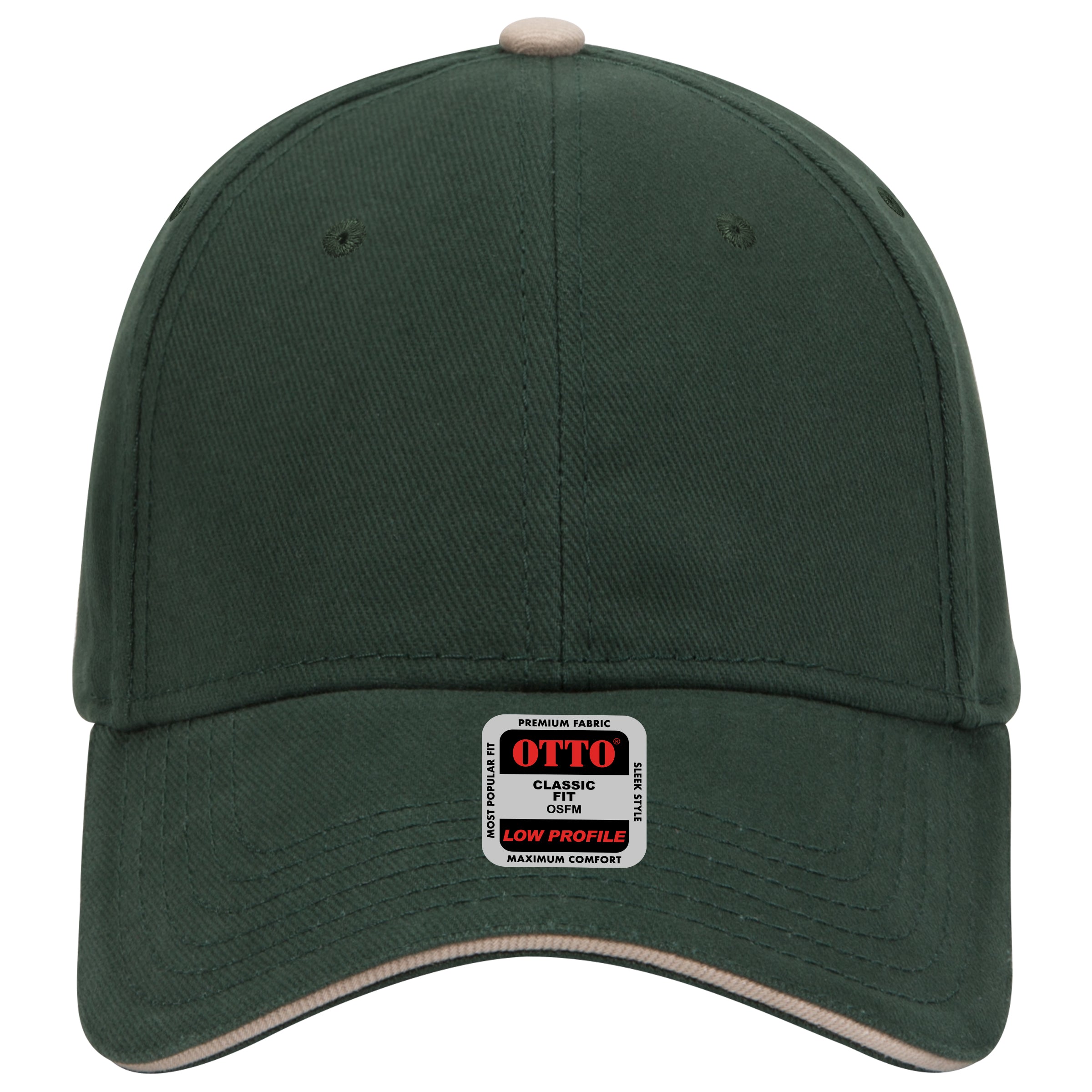 OTTO CAP 6 Panel Low Profile Baseball Cap OTTO 23-255 Otto Cap 171732 - Dk.Grn/Dk.Grn/Kha OSFM - Adult