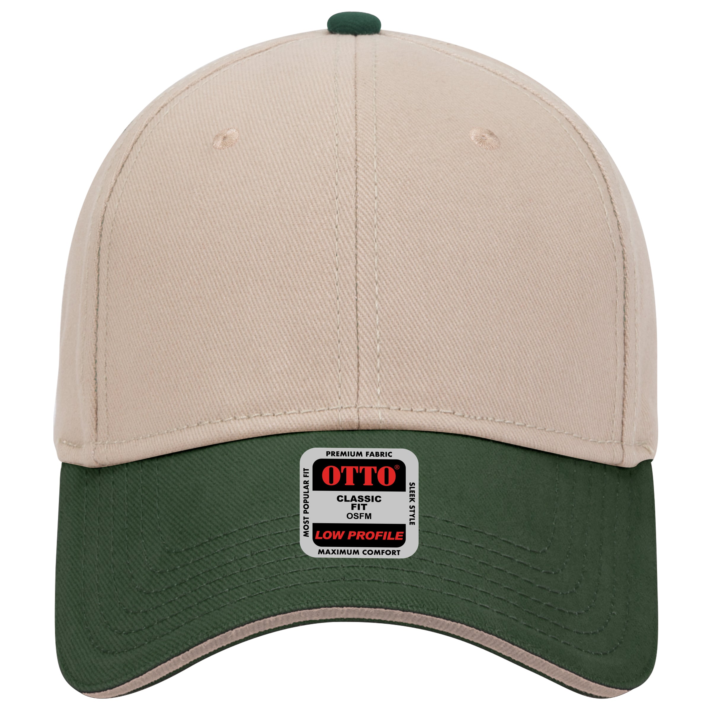 OTTO CAP 6 Panel Low Profile Baseball Cap OTTO 23-255 Otto Cap 173232 - Dk.Grn/Kha/Kha OSFM - Adult