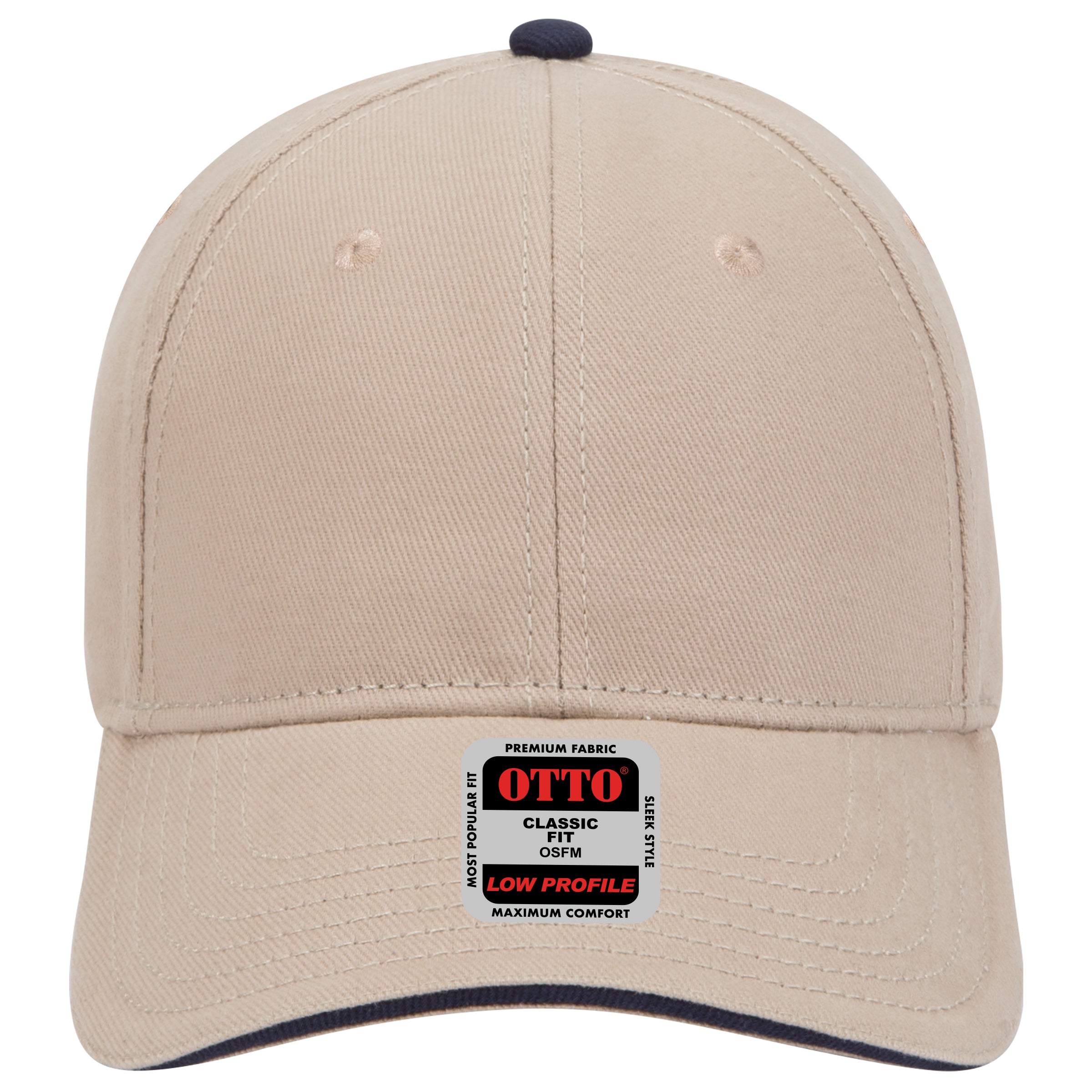 OTTO CAP 6 Panel Low Profile Baseball Cap OTTO 23-255 Otto Cap 323204 - Kha/Kha/Nvy OSFM - Adult