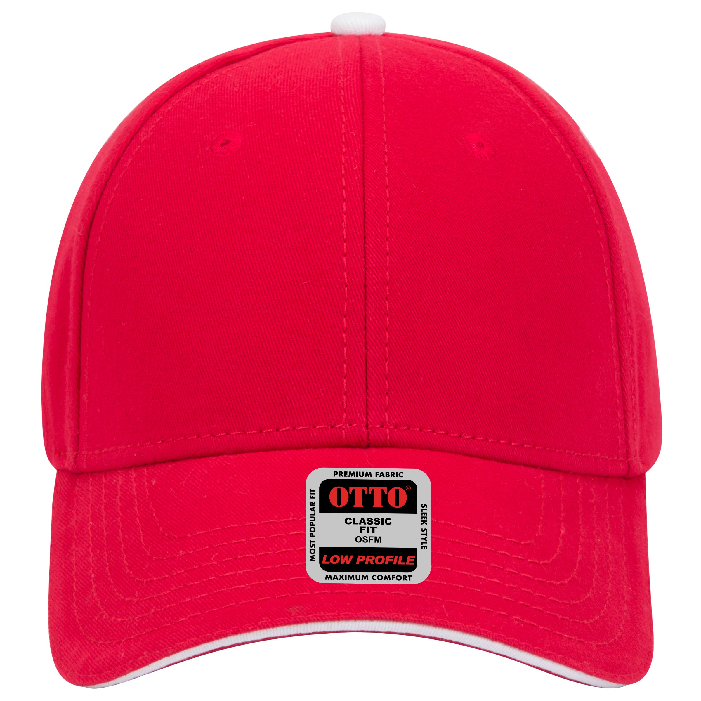 OTTO CAP 6 Panel Low Profile Baseball Cap OTTO 23-370 Otto Cap 020216 - Red/Red/Wht OSFM - Adult