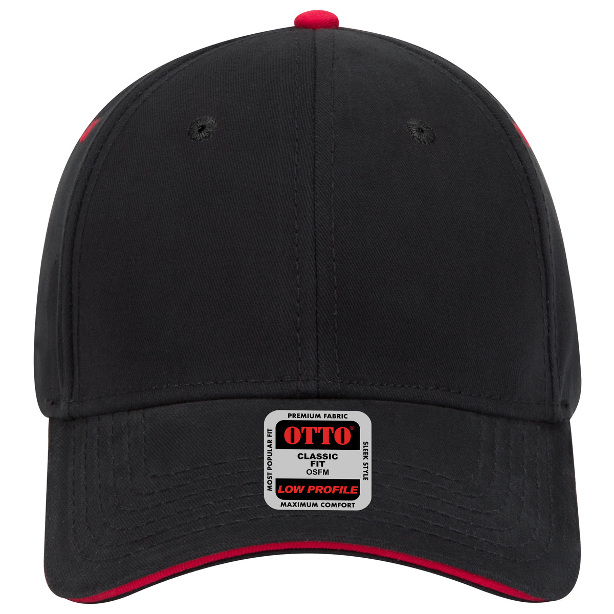 OTTO CAP 6 Panel Low Profile Baseball Cap OTTO 23-370 Otto Cap 030302 - Blk/Blk/Red OSFM - Adult