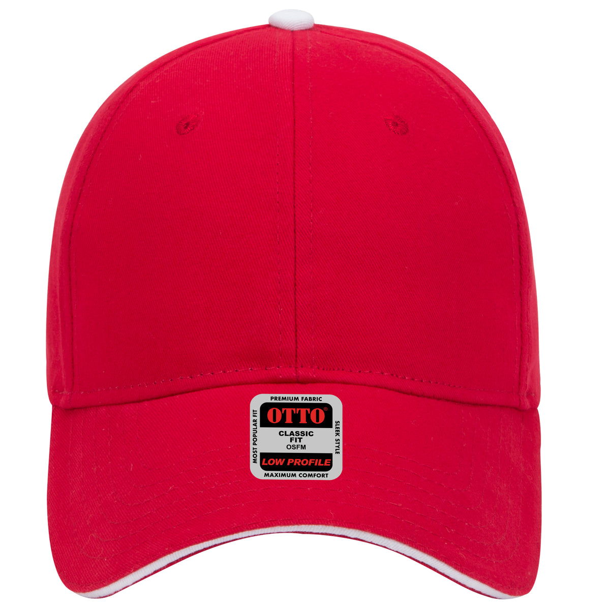 OTTO CAP 6 Panel Low Profile Baseball Cap OTTO 23-430 Otto Cap 020216 - Red/Red/Wht OSFM - Adult