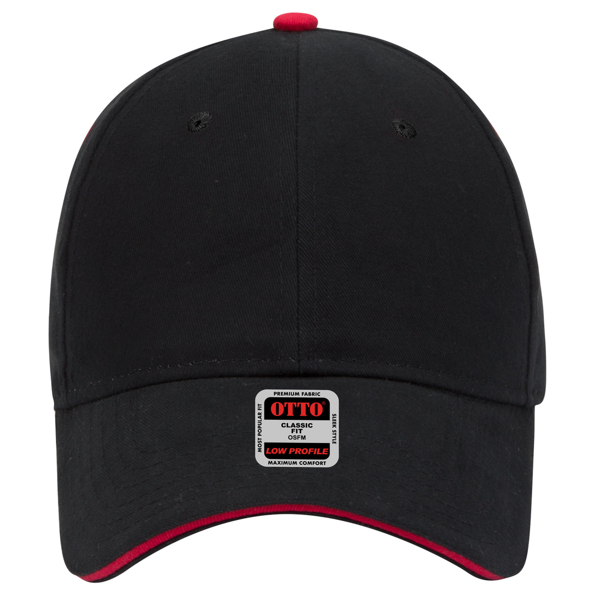 OTTO CAP 6 Panel Low Profile Baseball Cap OTTO 23-430 Otto Cap 030302 - Blk/Blk/Red OSFM - Adult