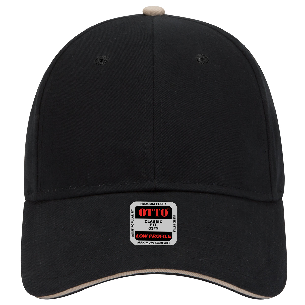 OTTO CAP 6 Panel Low Profile Baseball Cap OTTO 23-430 Otto Cap 030332 - Blk/Blk/Kha OSFM - Adult