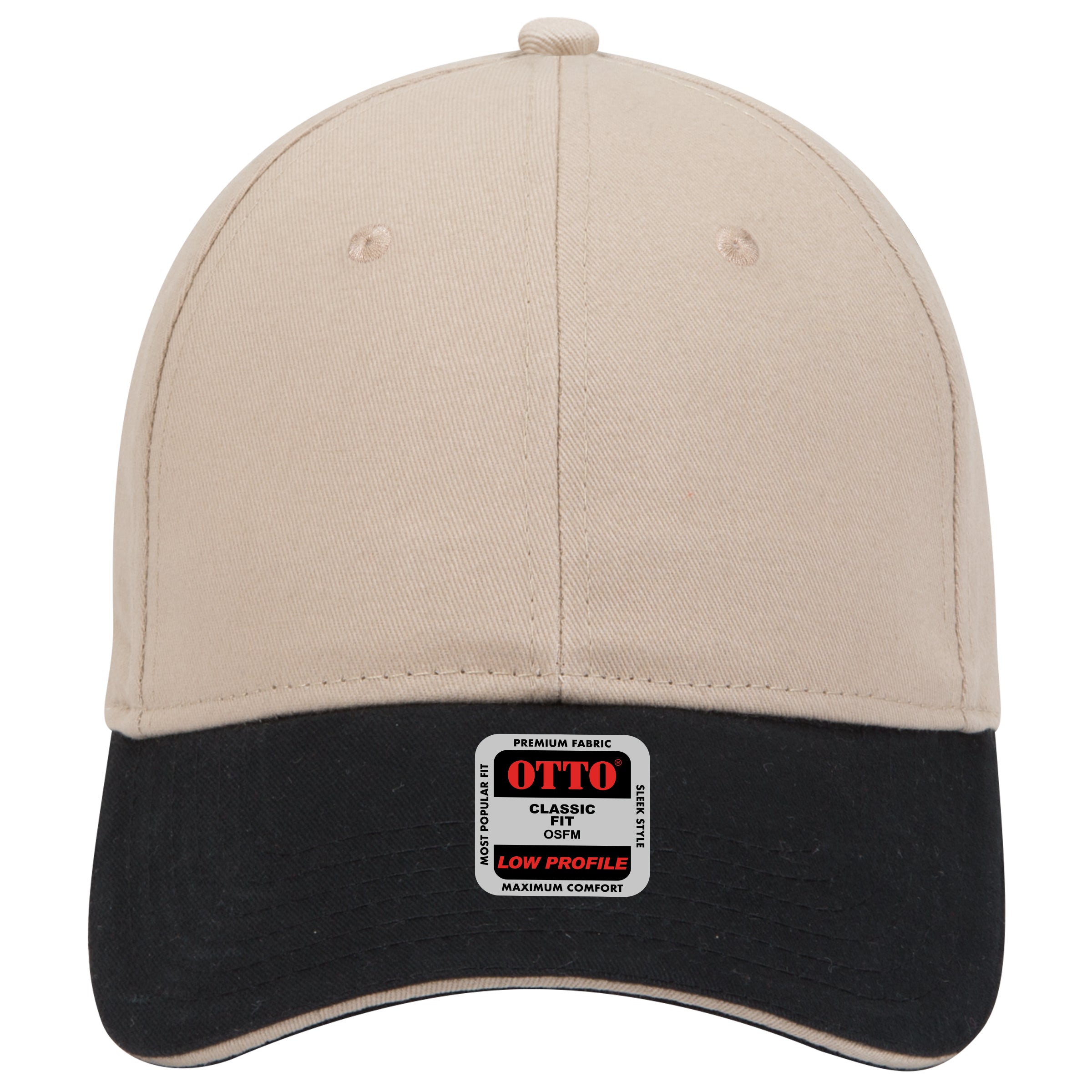 OTTO CAP 6 Panel Low Profile Baseball Cap OTTO 23-430 Otto Cap 033232 - Blk/Kha/Kha OSFM - Adult