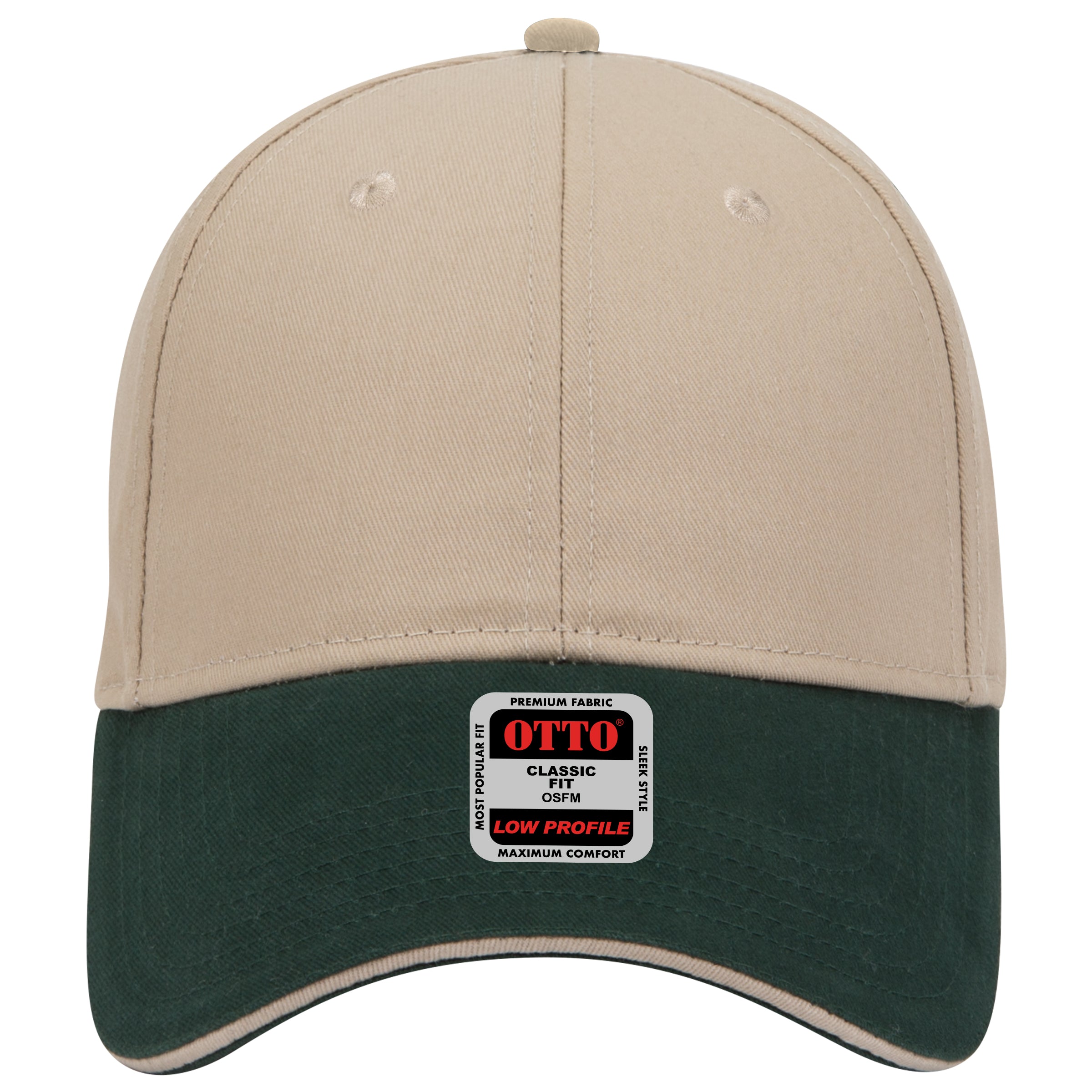 OTTO CAP 6 Panel Low Profile Baseball Cap OTTO 23-430 Otto Cap 173232 - Dk.Grn/Kha/Kha OSFM - Adult