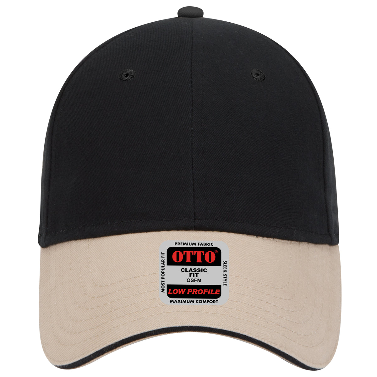 OTTO CAP 6 Panel Low Profile Baseball Cap OTTO 23-430 Otto Cap 320303 - Kha/Blk/Blk OSFM - Adult