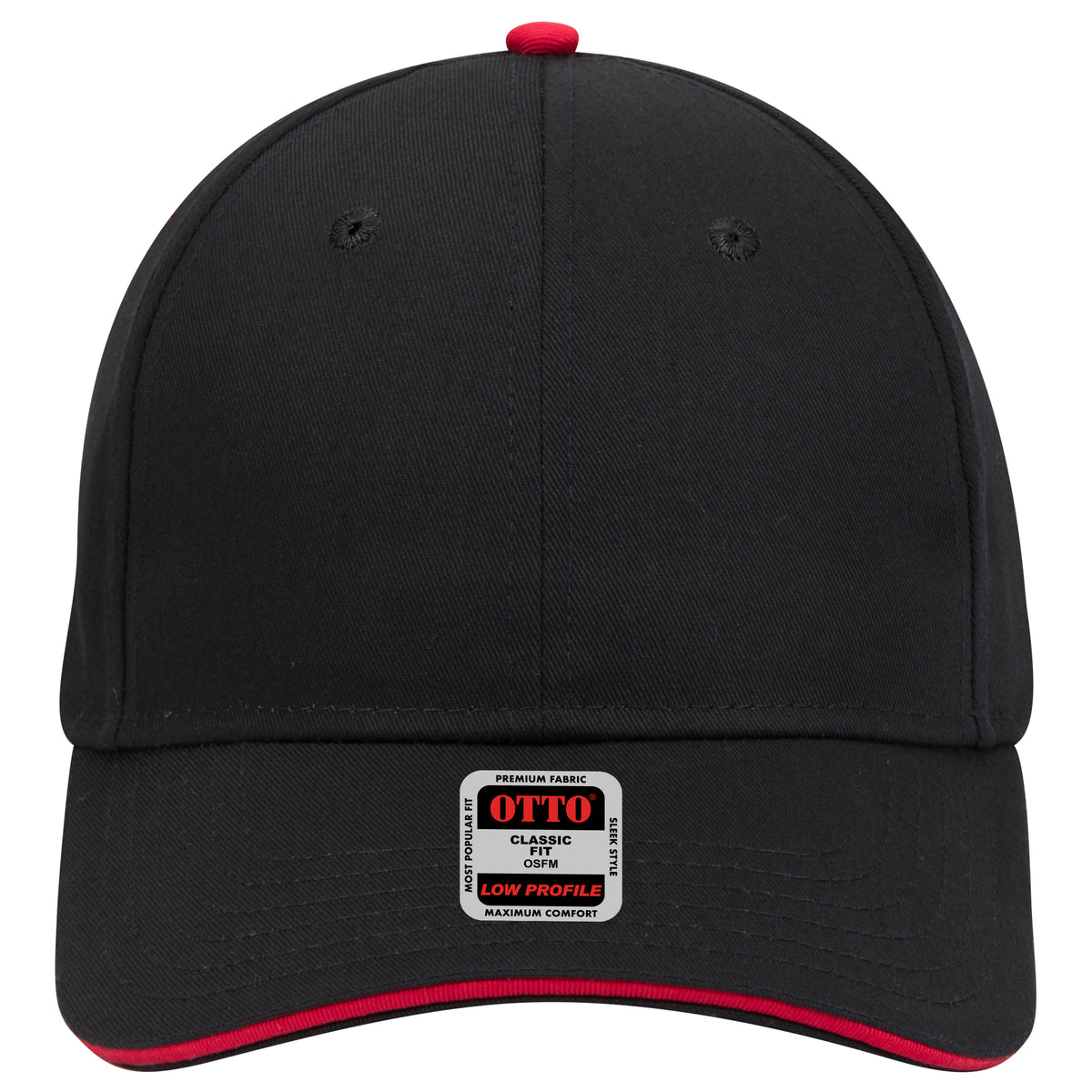 OTTO CAP 6 Panel Low Profile Baseball Cap OTTO 23-434 Otto Cap 030302 - Blk/Blk/Red OSFM - Adult