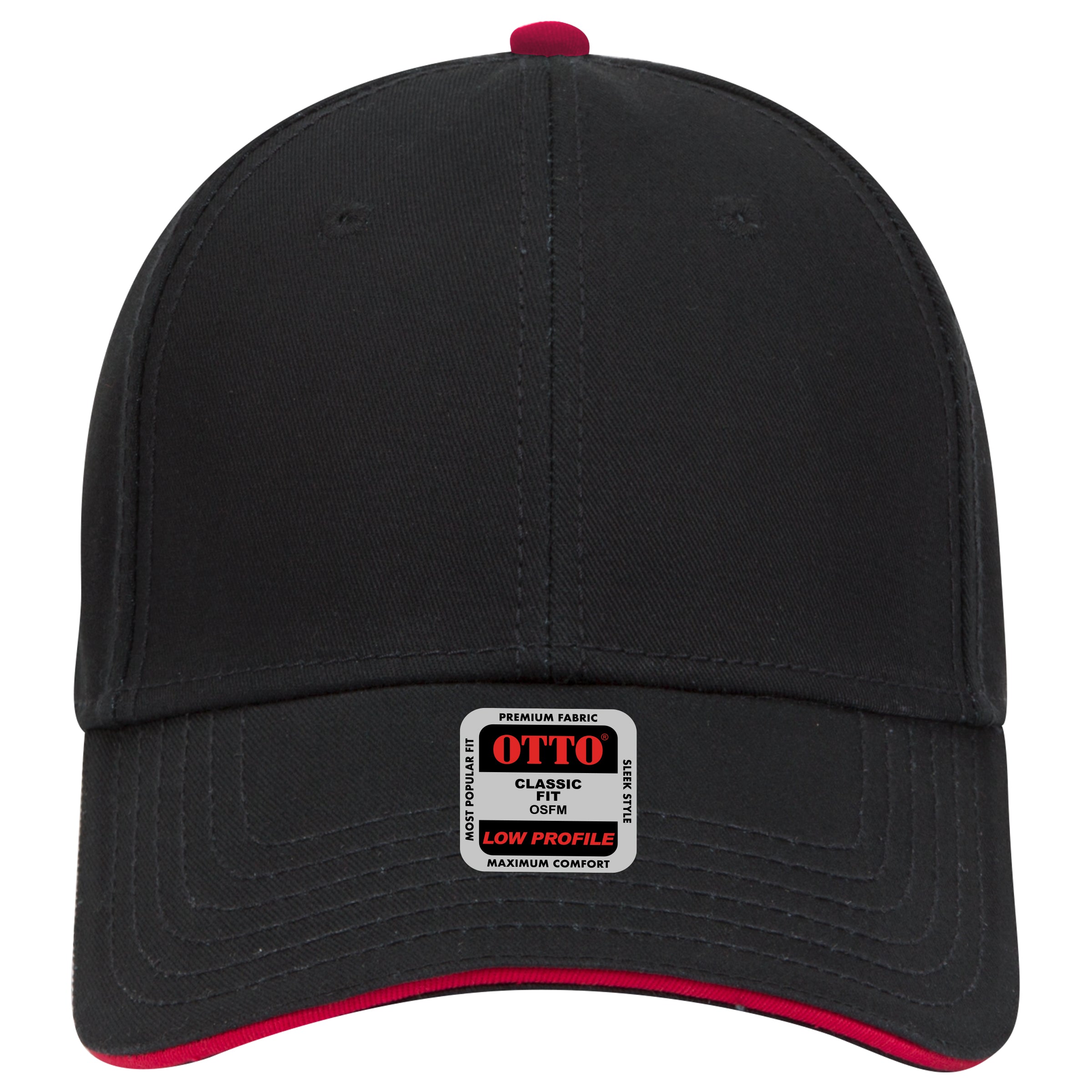 OTTO CAP 6 Panel Low Profile Baseball Cap OTTO 23-766 Otto Cap 030302 - Blk/Blk/Red OSFM - Adult