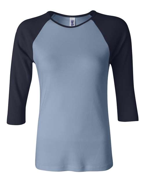 BELLA + CANVAS Women’s 1X1 Baby Rib Raglan Three-Quarter Sleeve Tee - BELLA + CANVAS 2000 BELLA + CANVAS Baby Blue/ Navy S