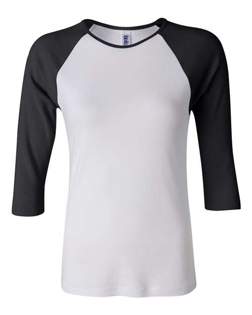 BELLA + CANVAS Women’s 1X1 Baby Rib Raglan Three-Quarter Sleeve Tee - BELLA + CANVAS 2000 BELLA + CANVAS White/ Black S