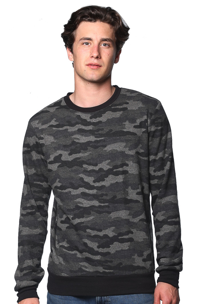 Royal Apparel 25159VCM Unisex Triblend Crew Camo Sweatshirt - Vintage Grey Camo