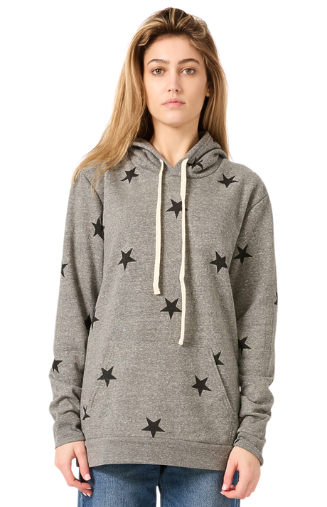 Royal Apparel 25555VST Unisex Triblend Pullover Star Hoody - Vtg Gry Star Black