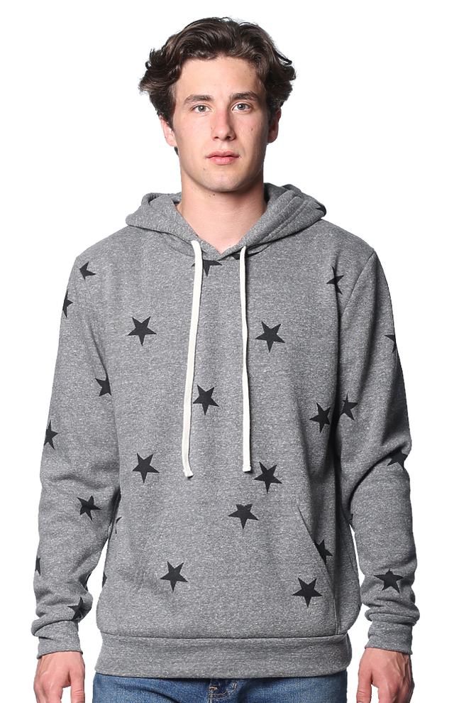 Royal Apparel 25555VST Unisex Triblend Pullover Star Hoody - Vtg Gry Star Black