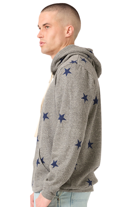 Royal Apparel 25555VST Unisex Triblend Pullover Star Hoody - Vntg Gry Star Navy