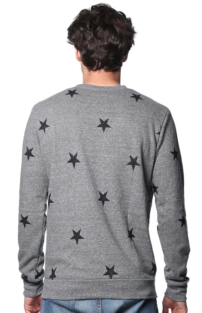 Royal Apparel 25559VST Unisex Triblend Crew Star Sweatshirt - Vtg Gry Star Black