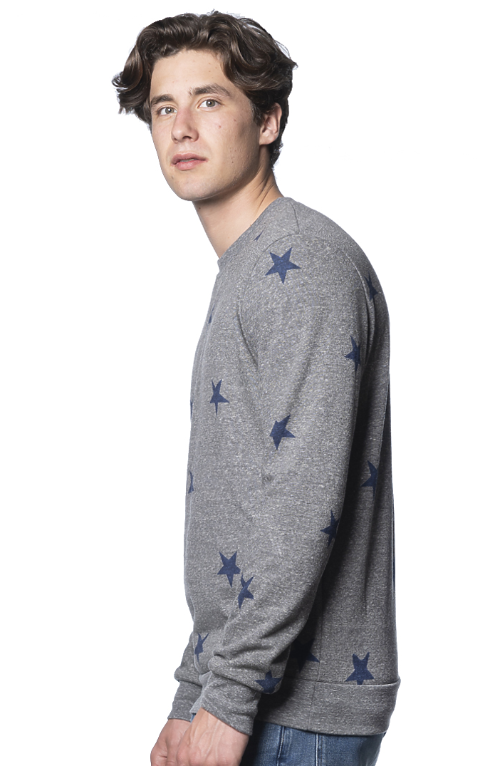 Royal Apparel 25559VST Unisex Triblend Crew Star Sweatshirt - Vntg Gry Star Navy