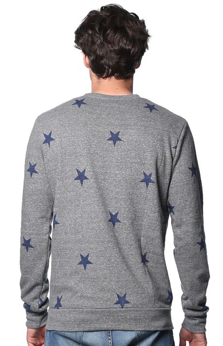 Royal Apparel 25559VST Unisex Triblend Crew Star Sweatshirt - Vntg Gry Star Navy
