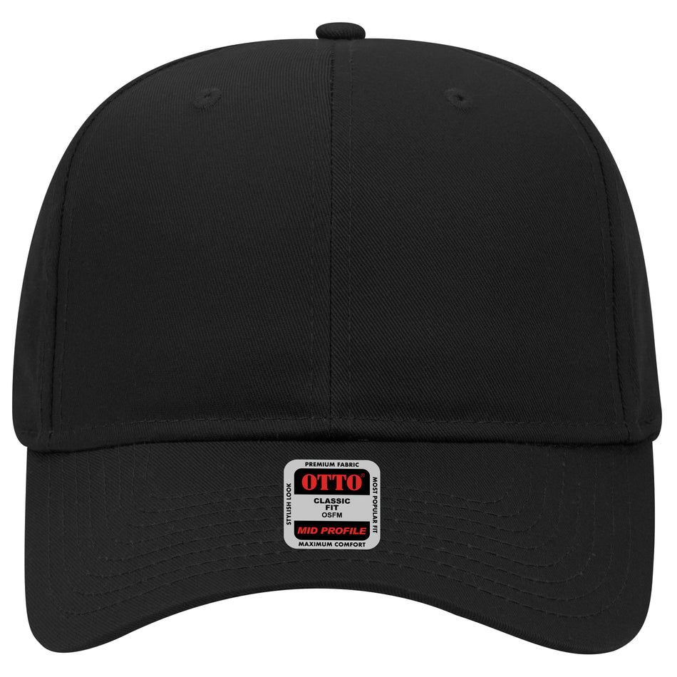 OTTO CAP 6 Panel Mid Profile Baseball Cap OTTO 27-079 Otto Cap 003 - Black OSFM - Adult