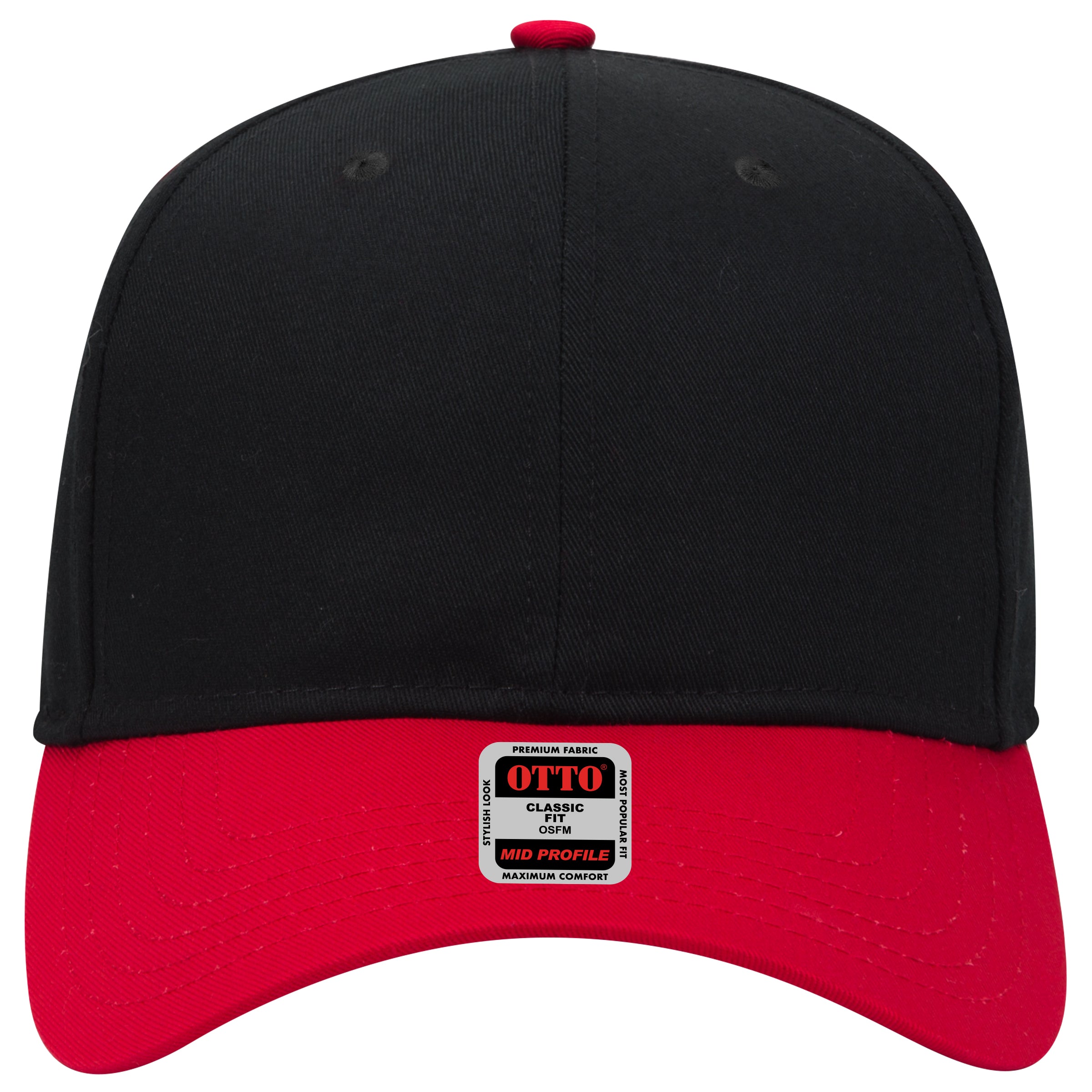 OTTO CAP 6 Panel Mid Profile Baseball Cap OTTO 27-079 Otto Cap 0203 - Red/Blk OSFM - Adult