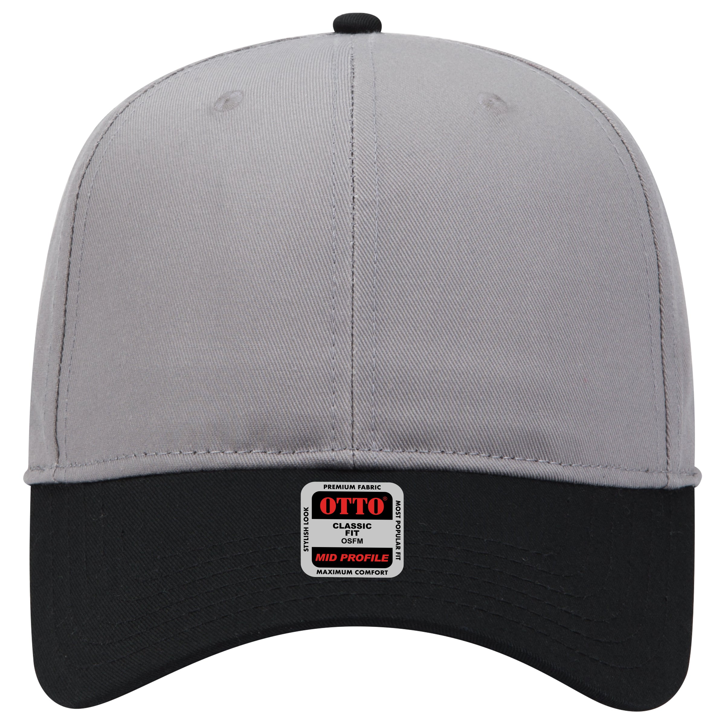 OTTO CAP 6 Panel Mid Profile Baseball Cap OTTO 27-079 Otto Cap 0314 - Blk/Gry OSFM - Adult