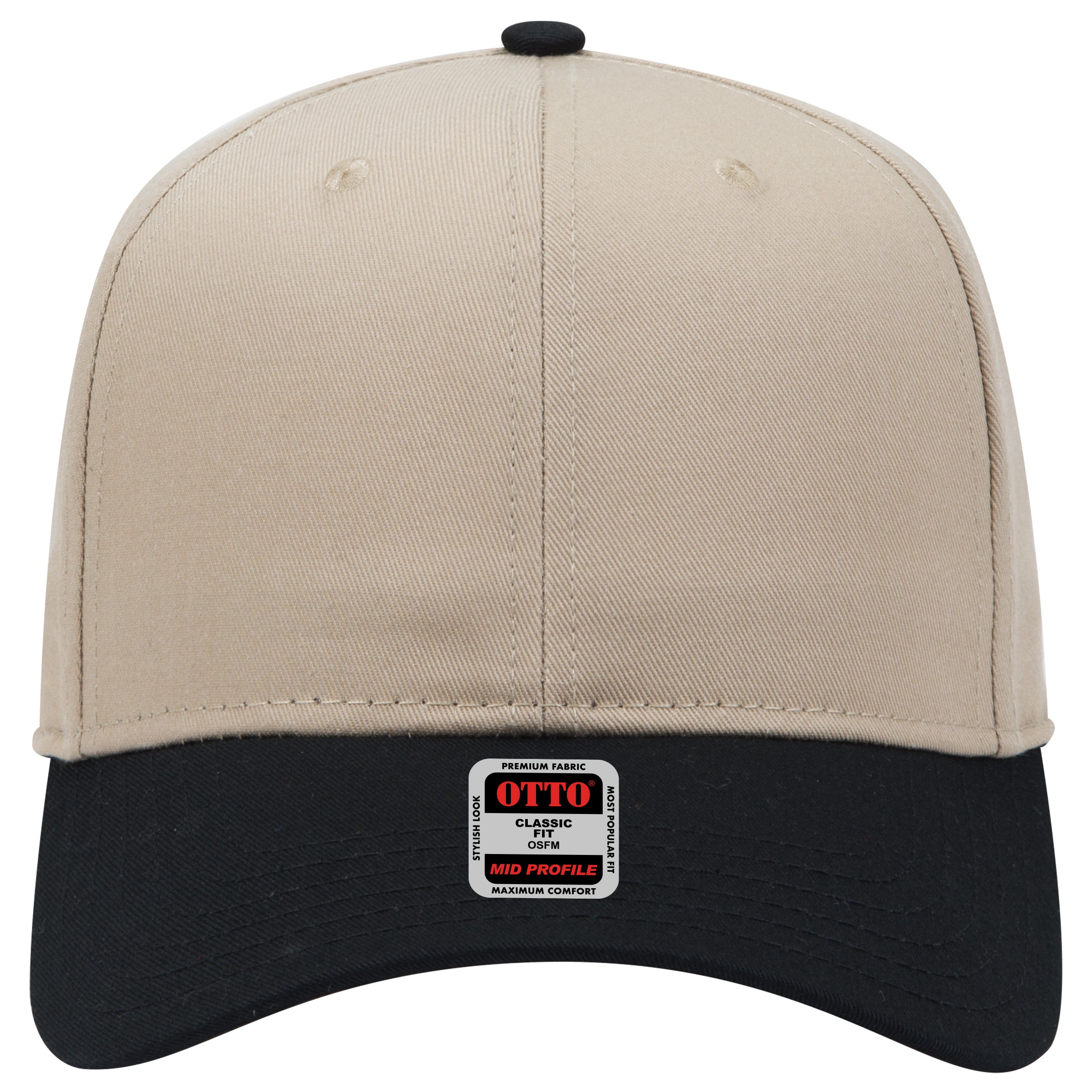 OTTO CAP 6 Panel Mid Profile Baseball Cap OTTO 27-079 Otto Cap 0332 - Blk/Kha OSFM - Adult