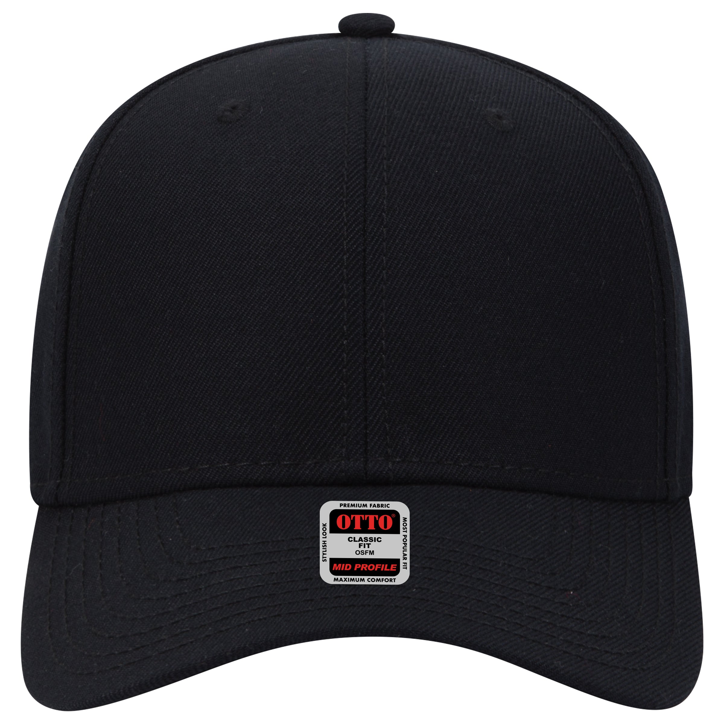 OTTO CAP 6 Panel Mid Profile Baseball Cap OTTO 27-210 Otto Cap 003 - Black OSFM - Adult