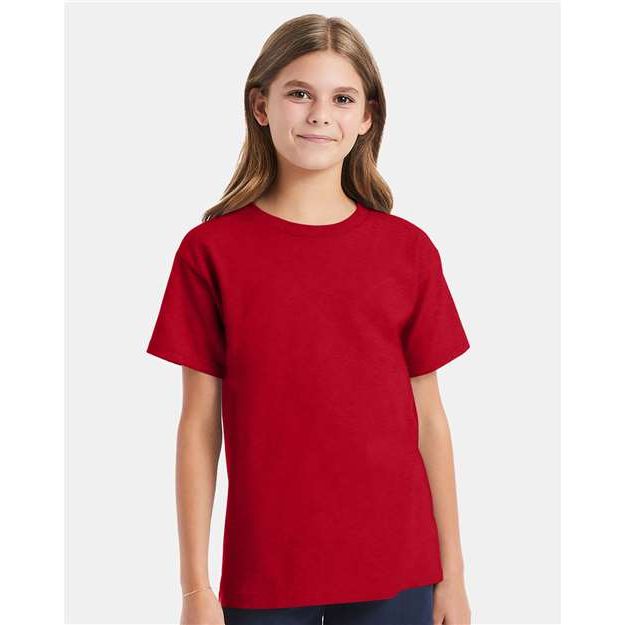 Hanes Essential-T Youth T-Shirt - Deep Red - Hanes 5480 Hanes Deep Red XS