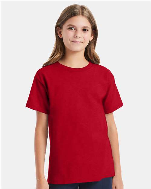 Hanes Essential-T Youth T-Shirt - Deep Red - Hanes 5480 Hanes