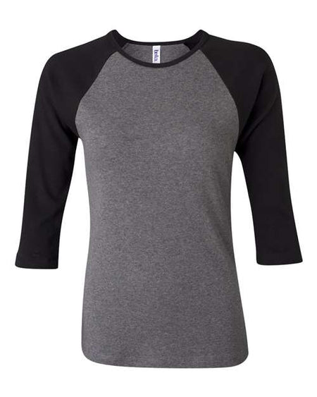 BELLA + CANVAS Women’s 1X1 Baby Rib Raglan Three-Quarter Sleeve Tee - BELLA + CANVAS 2000 BELLA + CANVAS Deep Heather/ Black S