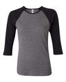 Bella + Canvas 2000 Women’s 1X1 Baby Rib Raglan Three-Quarter Sleeve Tee