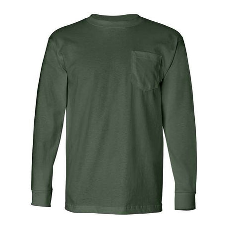 Bayside Unisex USA-Made Long Sleeve Pocket T-Shirt - Forest Green - Bayside 8100 Bayside Forest Green S