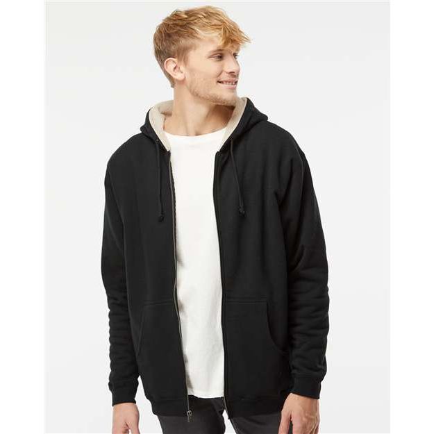 Independent Trading Co. Sherpa-Lined Full-Zip Hooded Sweatshirt - Independent Trading Co. EXP40SHZ Independent Trading Co. Black/ Natural S