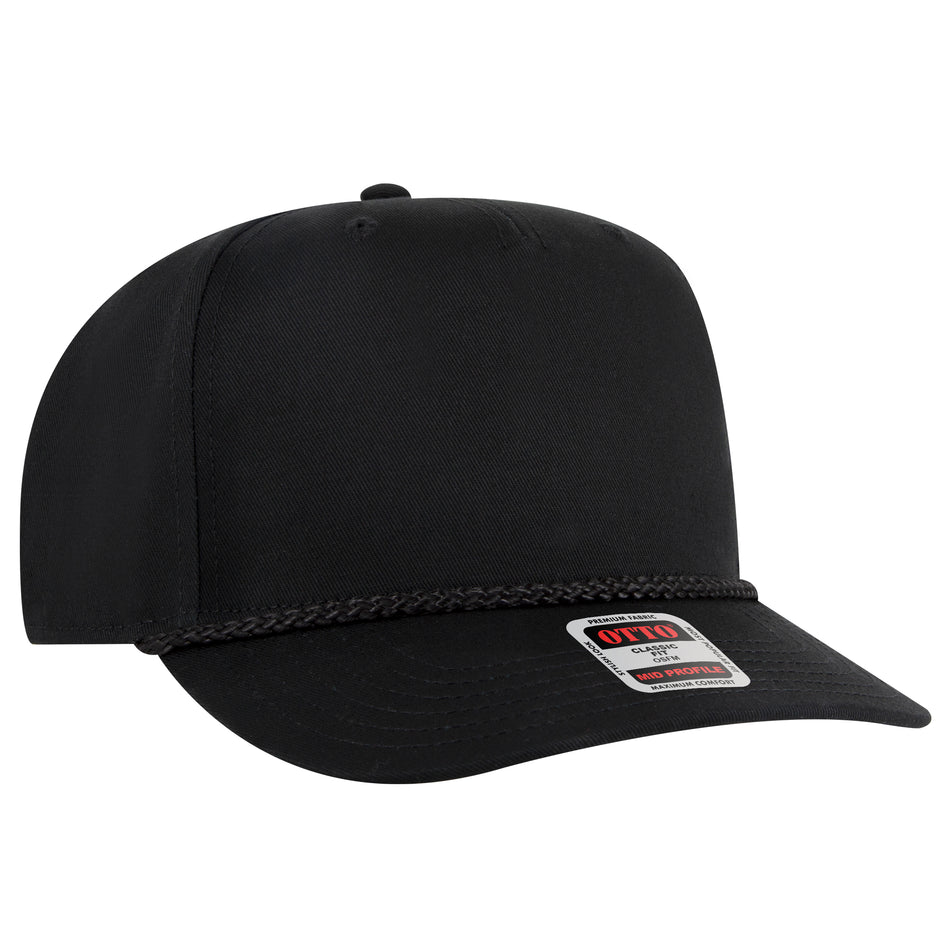 OTTO CAP 5 Panel Mid Profile Baseball Cap OTTO 31-2 Otto Cap 003 - Black OSFM - Adult