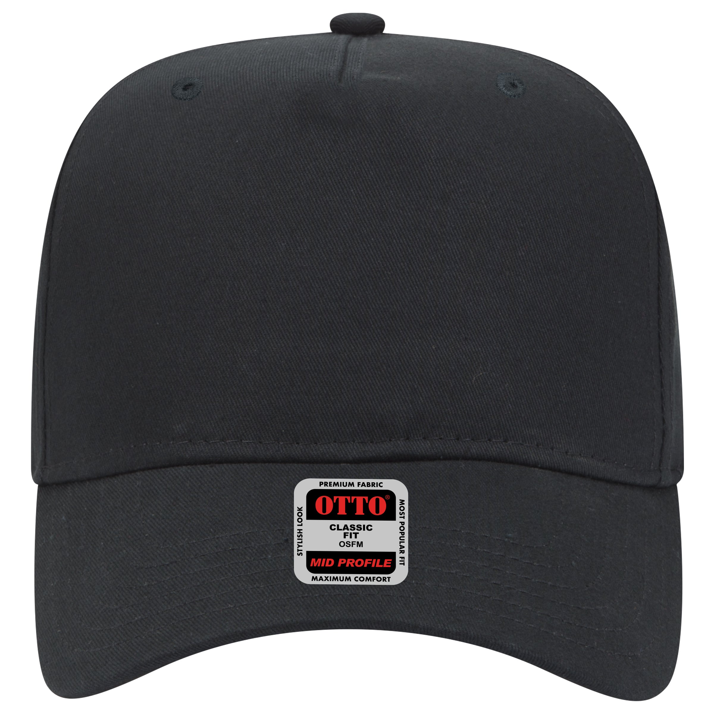 OTTO CAP 5 Panel Mid Profile Baseball Cap OTTO 31-538 Otto Cap 003 - Black OSFM - Adult